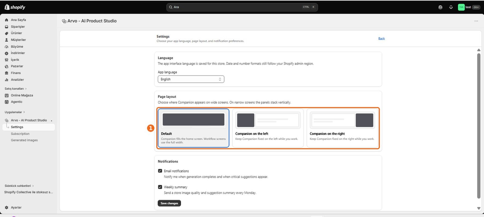 How do I change the Companion AI layout?  – screenshot
