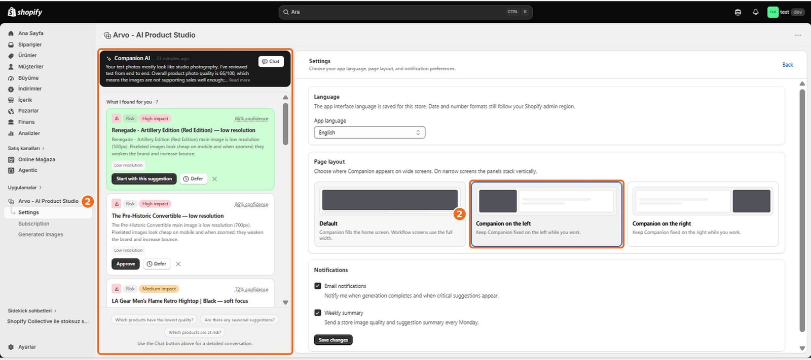 How do I change the Companion AI layout?  – screenshot
