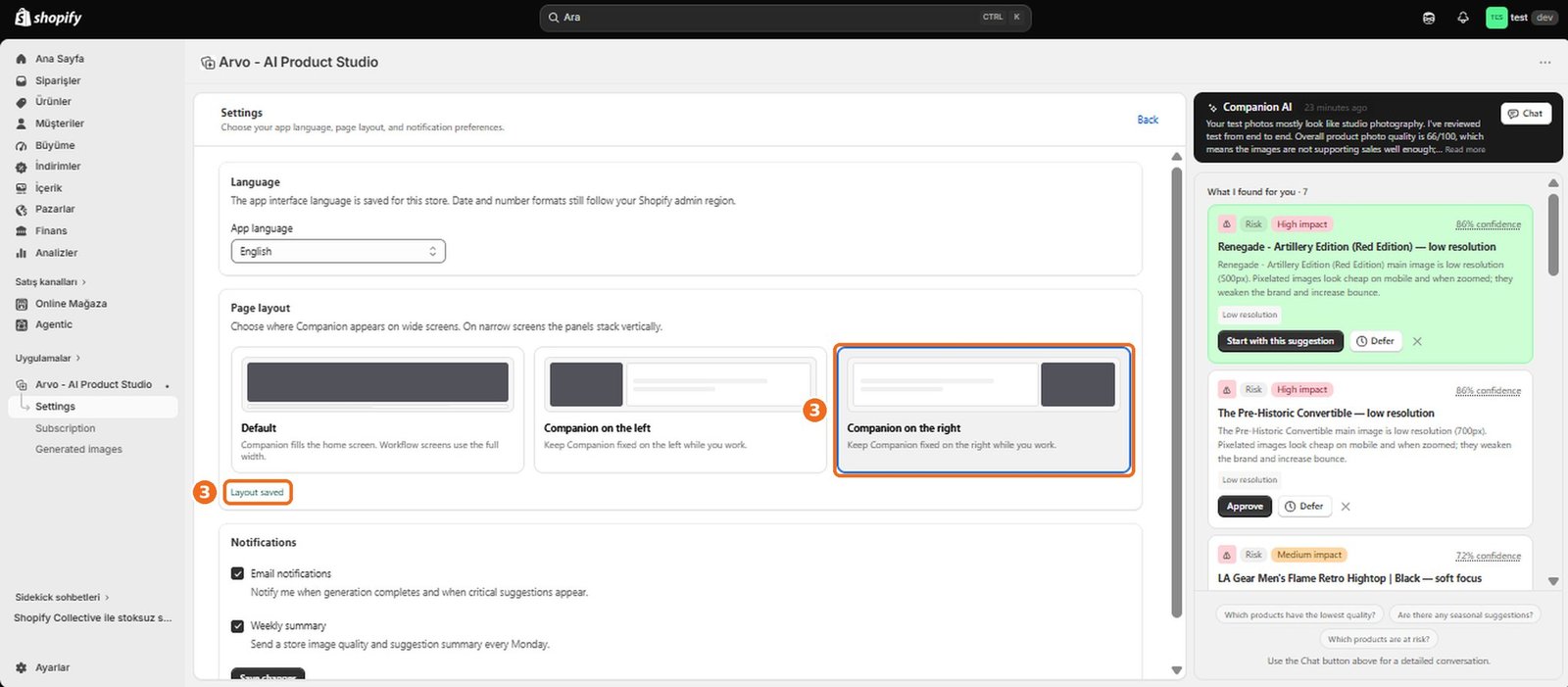 How do I change the Companion AI layout?  – screenshot