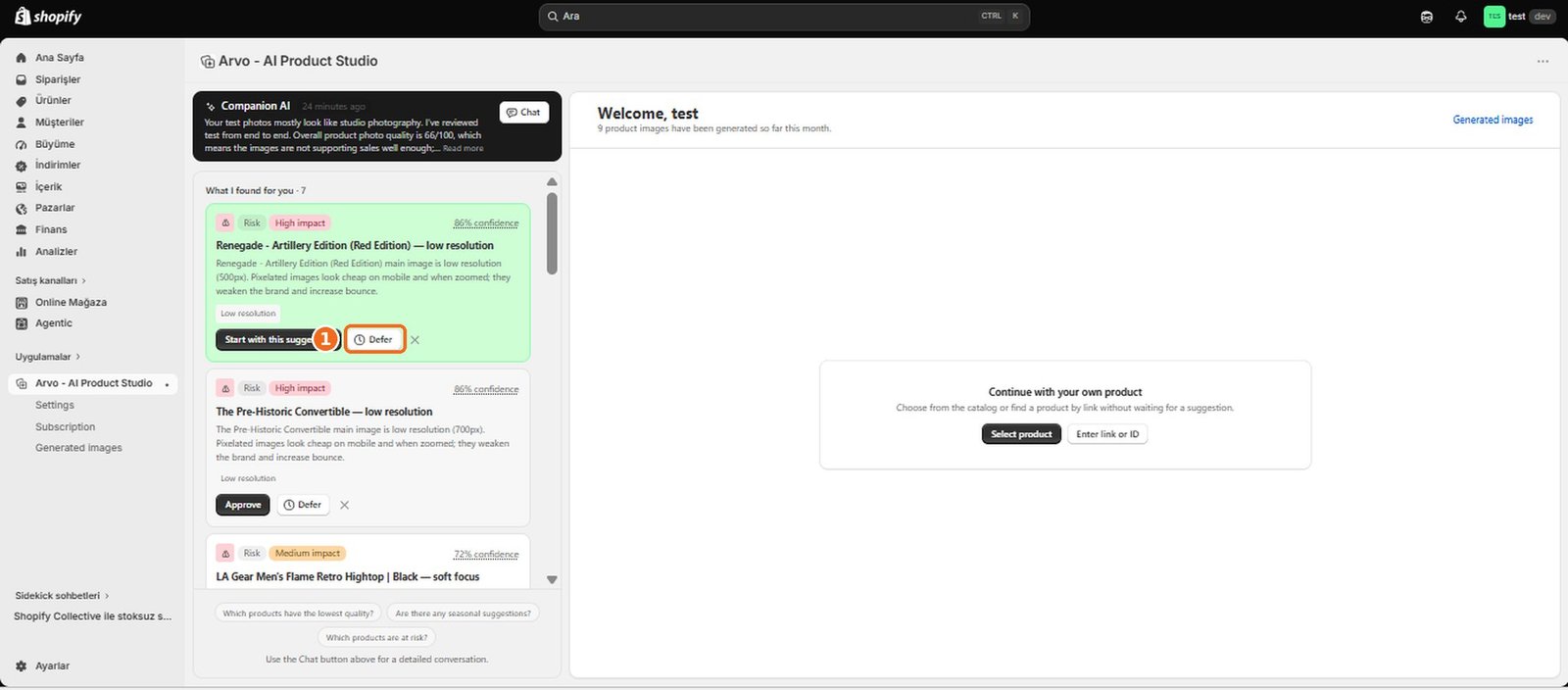 How do I defer a Companion AI recommendation?  – screenshot