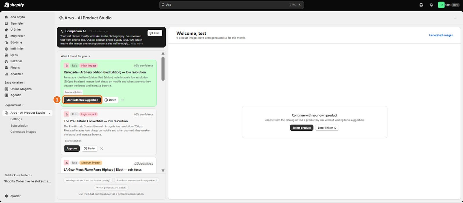 How do I start a visual plan from a recommendation?  – screenshot