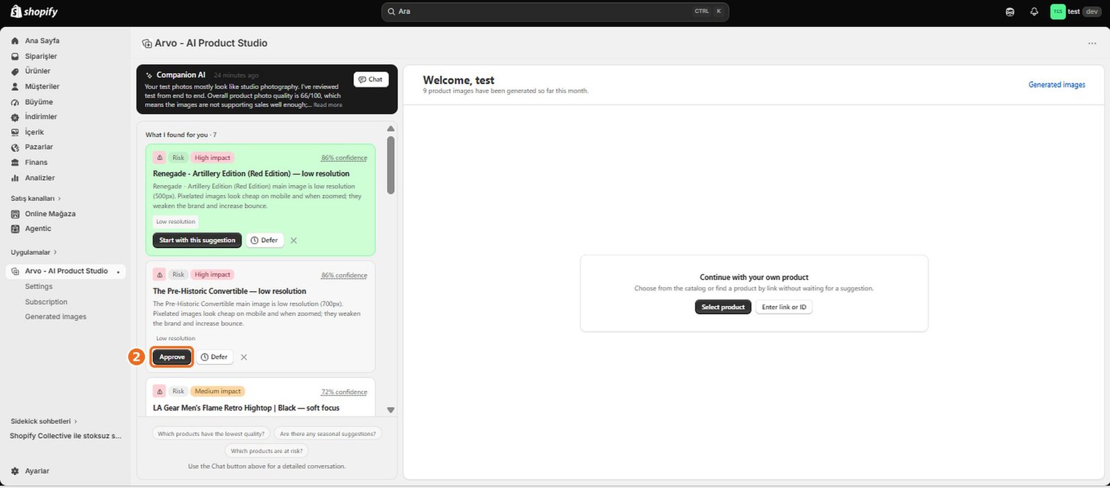 How do I approve a Companion AI recommendation?  – screenshot