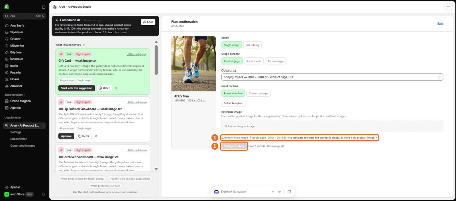 Why can't I generate an image?  – screenshot