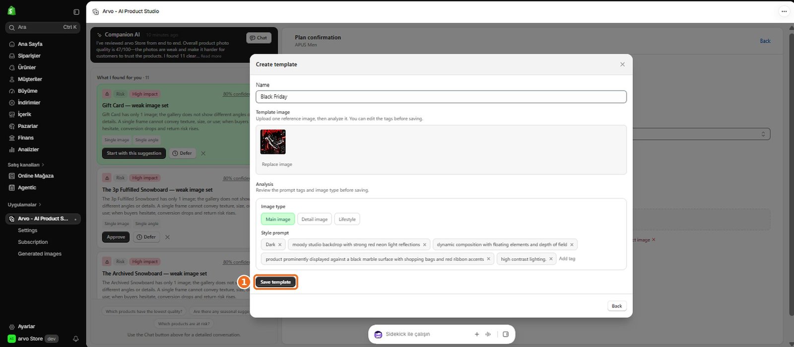 How do I save a custom template?  – screenshot
