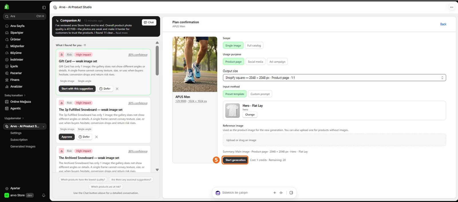 How do I start a visual plan from a recommendation?  – screenshot