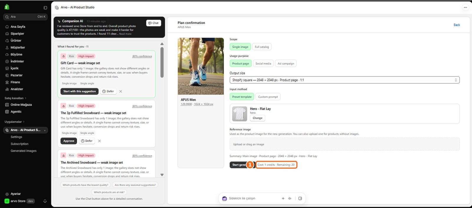 How are credits used?  – screenshot