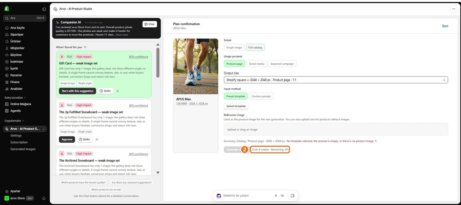 How much does a Full Catalog generation cost?  – screenshot