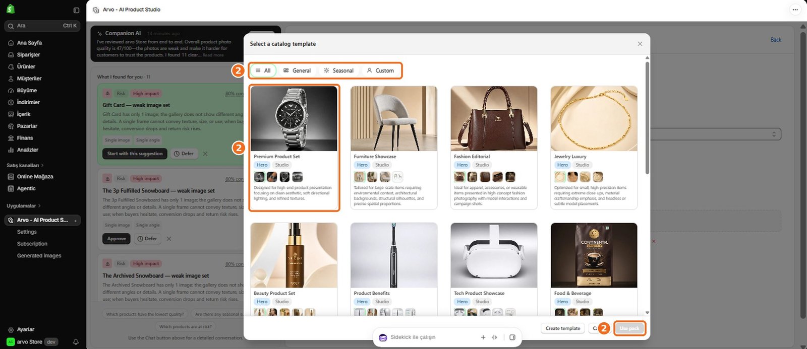 How do I use a catalog template?  – screenshot