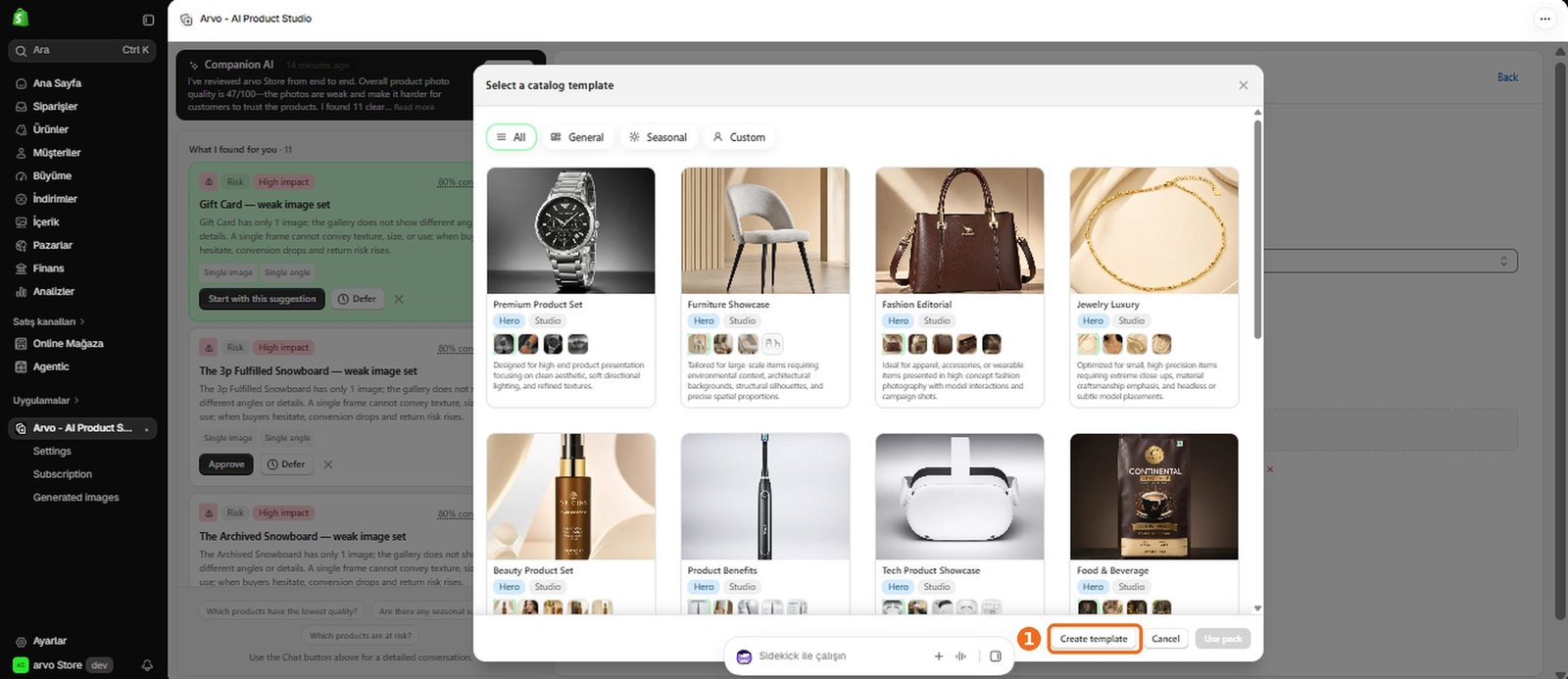 How do I create a catalog template?  – screenshot