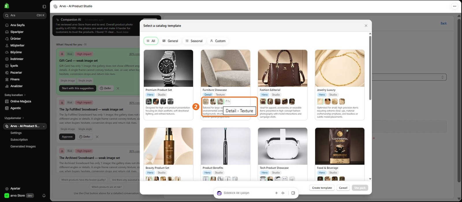 How do I use a catalog template?  – screenshot