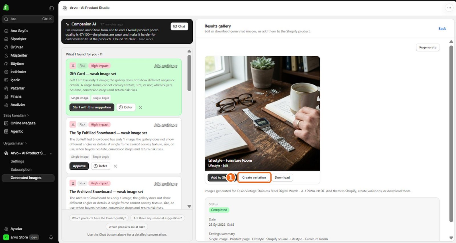 How do I create a variation of a generated image?  – screenshot