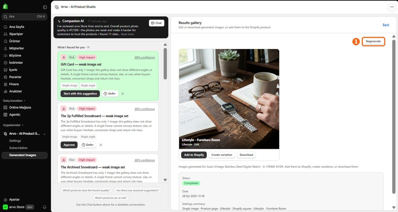 How do I regenerate an image?  – screenshot