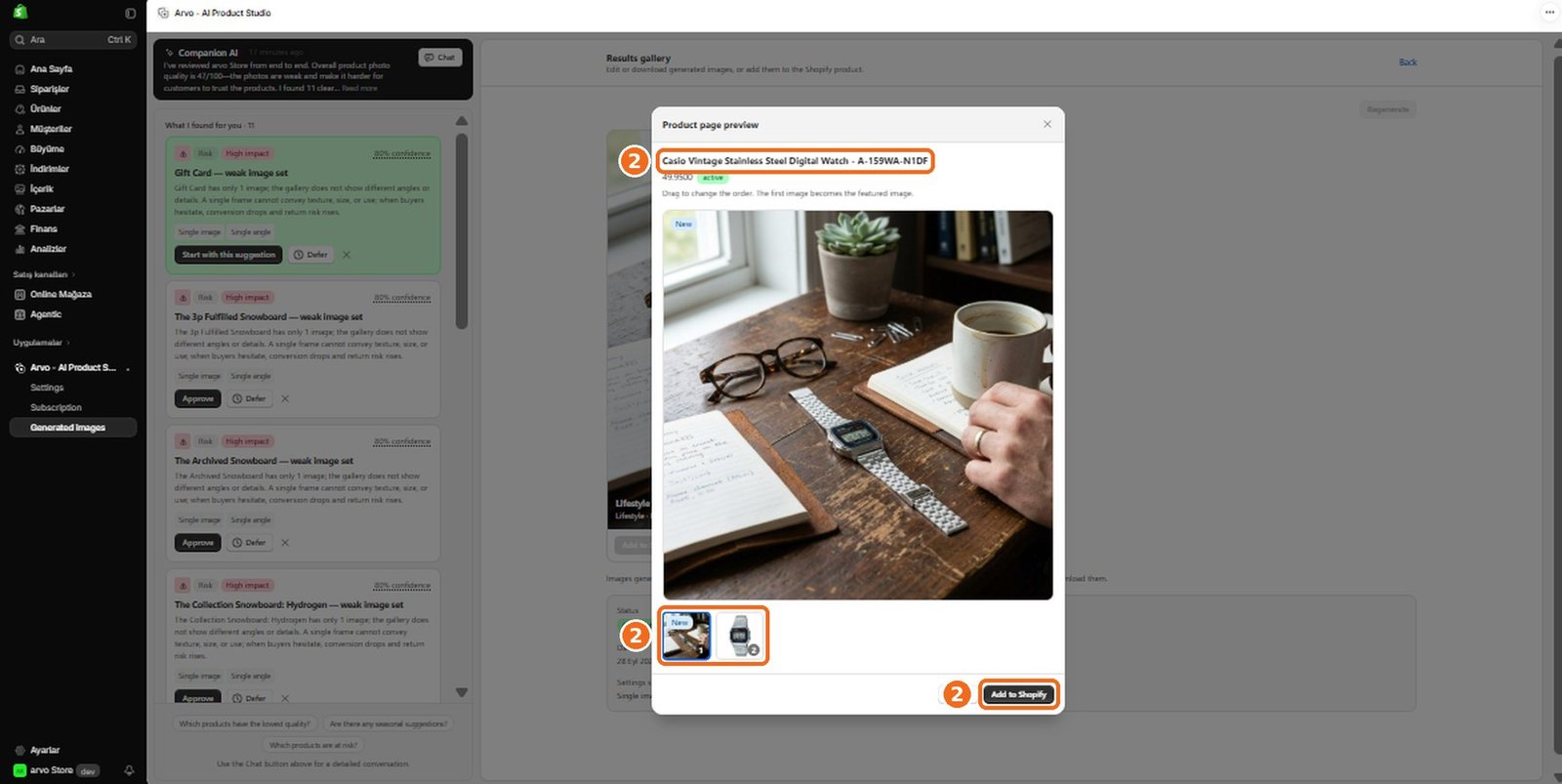 How do I add a generated image to Shopify?  – screenshot