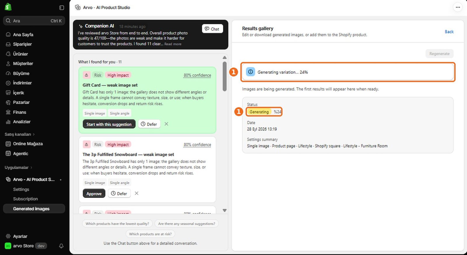How do I check the status of an image generation?  – screenshot